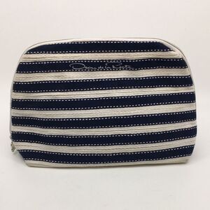 Oscar de la Renta Navy Blue and Cream Striped Padded Makeup / Cosmetic Bag
